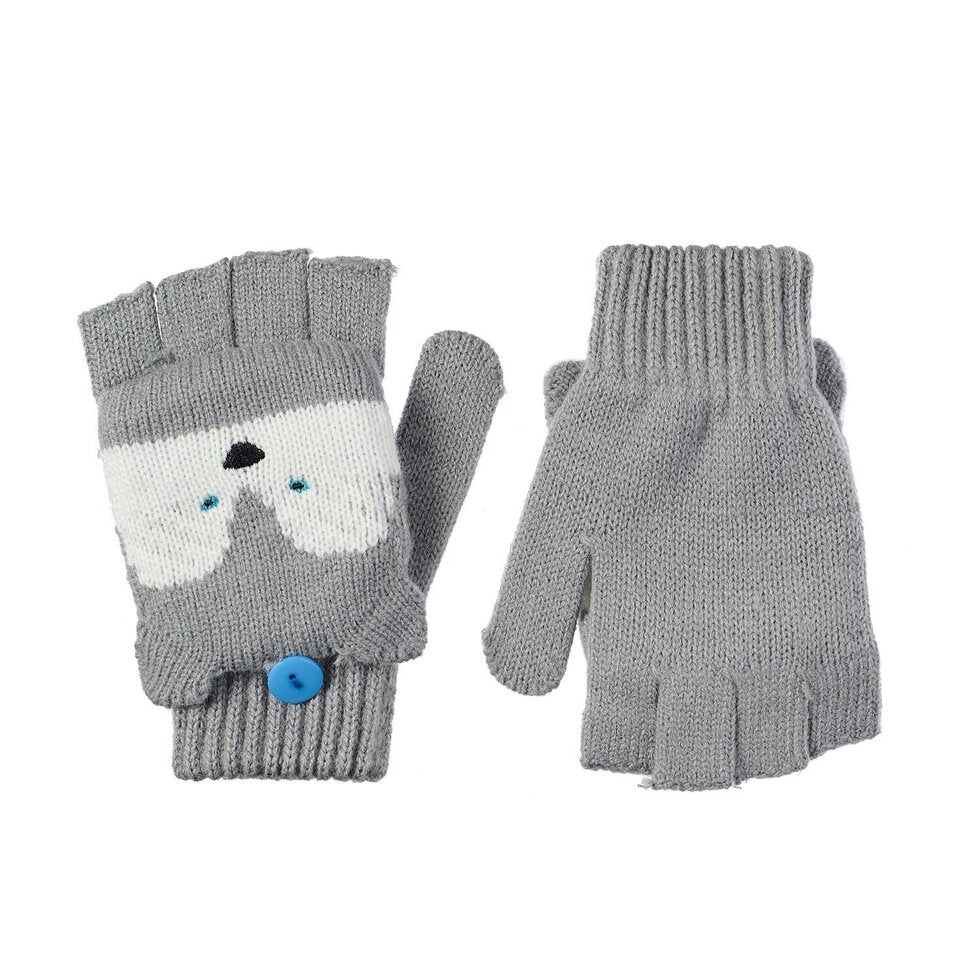 Husky Dog Knitted Gloves - 3-6 Years