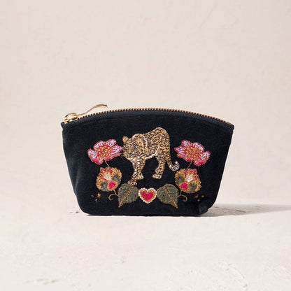 Celestial Leopard Coin Purse - Charcoal Velvet