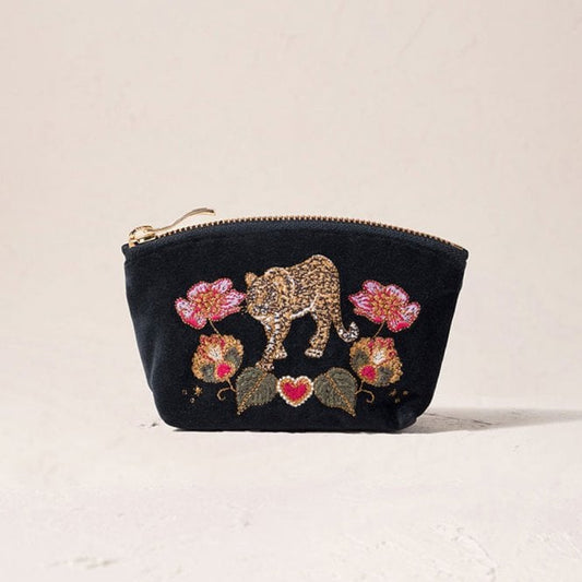 Celestial Leopard Coin Purse - Charcoal Velvet