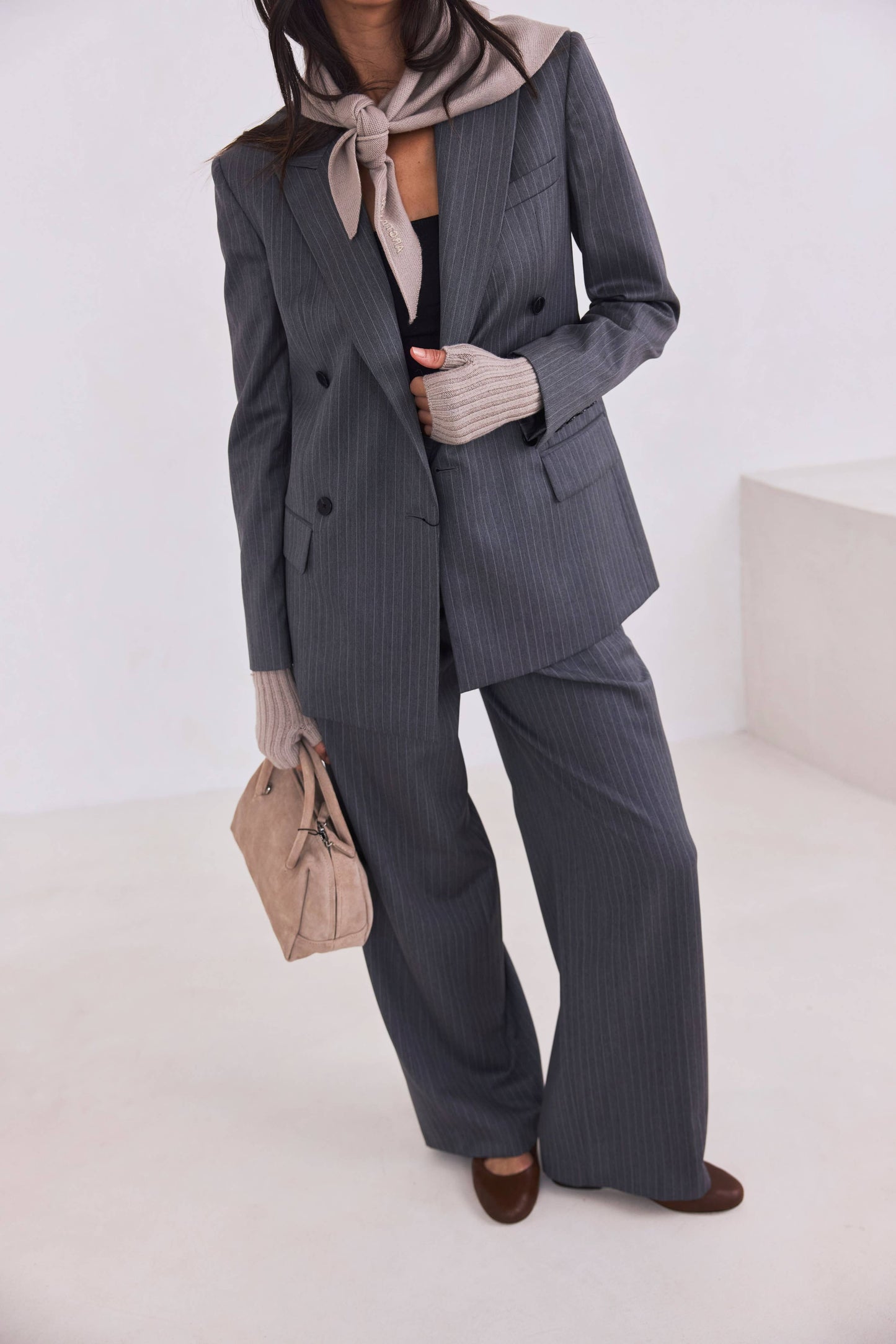 Merino Wool Fingerless Gloves - Soft Taupe - AW25