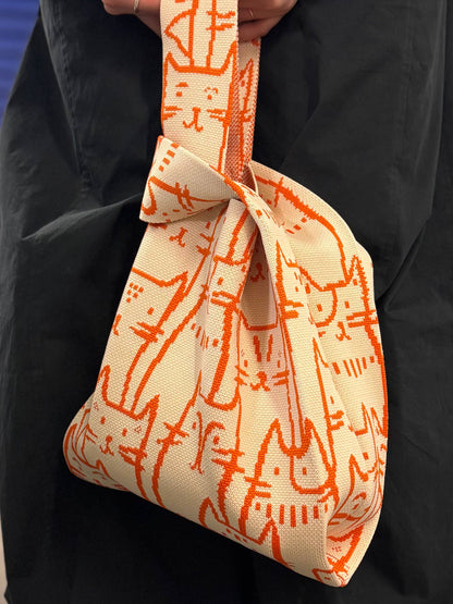 Cats on a Soft Morning - knitted bag: Medium