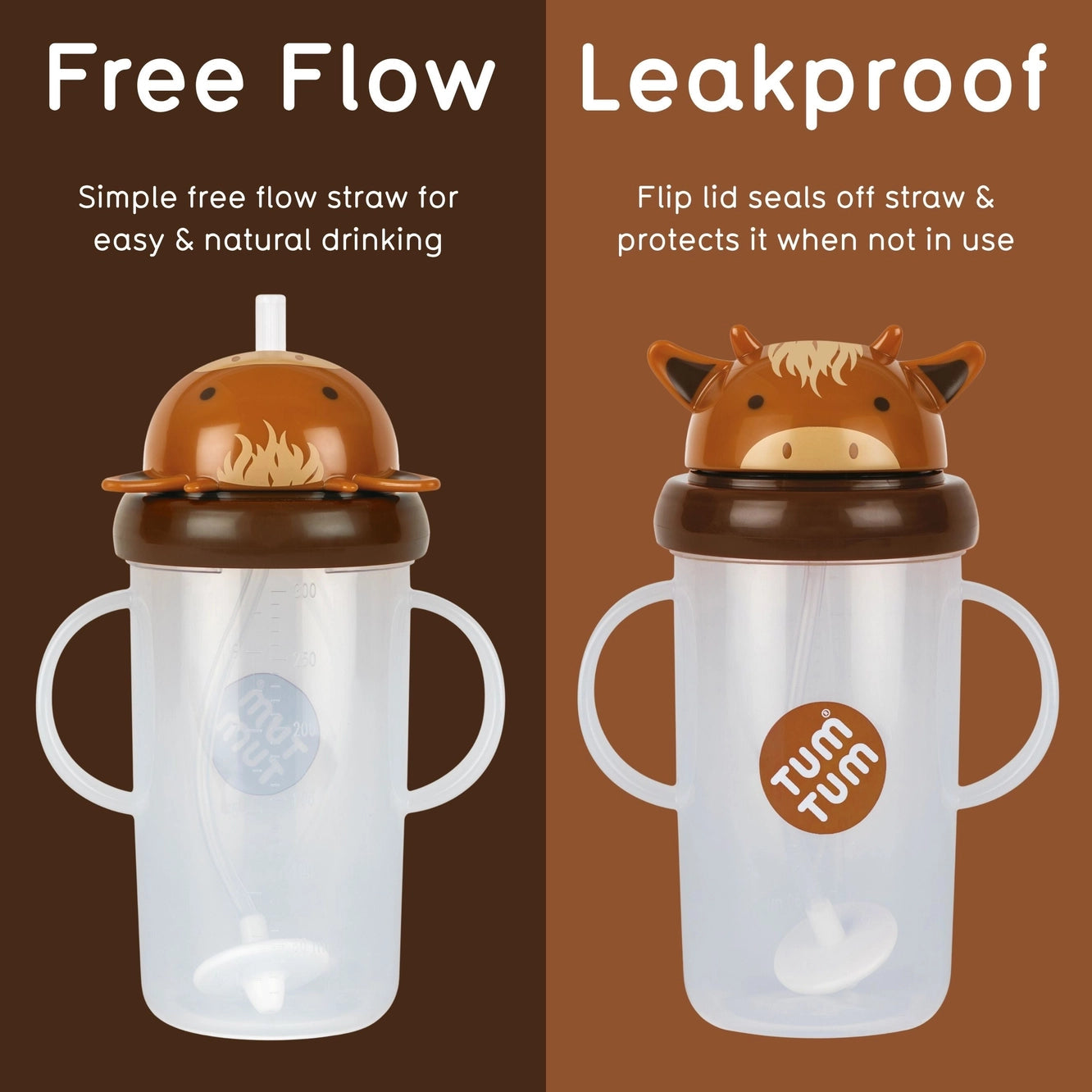 Tippy Up Sippy Cup (Series 3), with Weighted Straw (Valve Free), Clyde Cow 300 ml