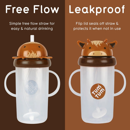 Tippy Up Sippy Cup (Series 3), with Weighted Straw (Valve Free), Clyde Cow 300 ml