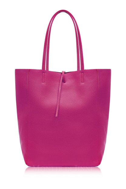 Italian Genuine Leather Large Shopper Tote Shoulder Handbag: Silver