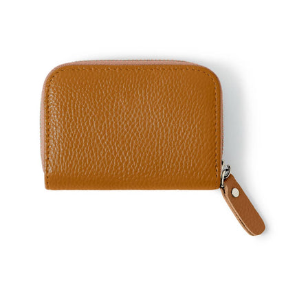 Italian Handmade Mini Zip Card Holder: DARK TAN
