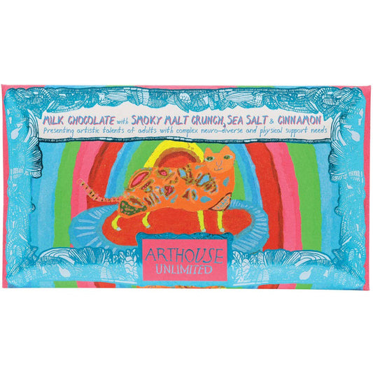 Rainbow Cat, Milk Chocolate Bar with Smoky Malt Crunch, Sea Salt & Cinnamon