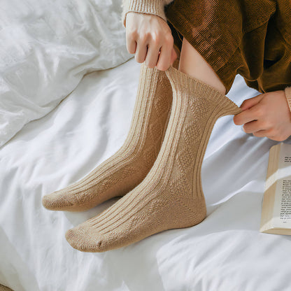 Warm Socks - Knitted Cashmere Crew Cozy Socks For Women: Dark khaki