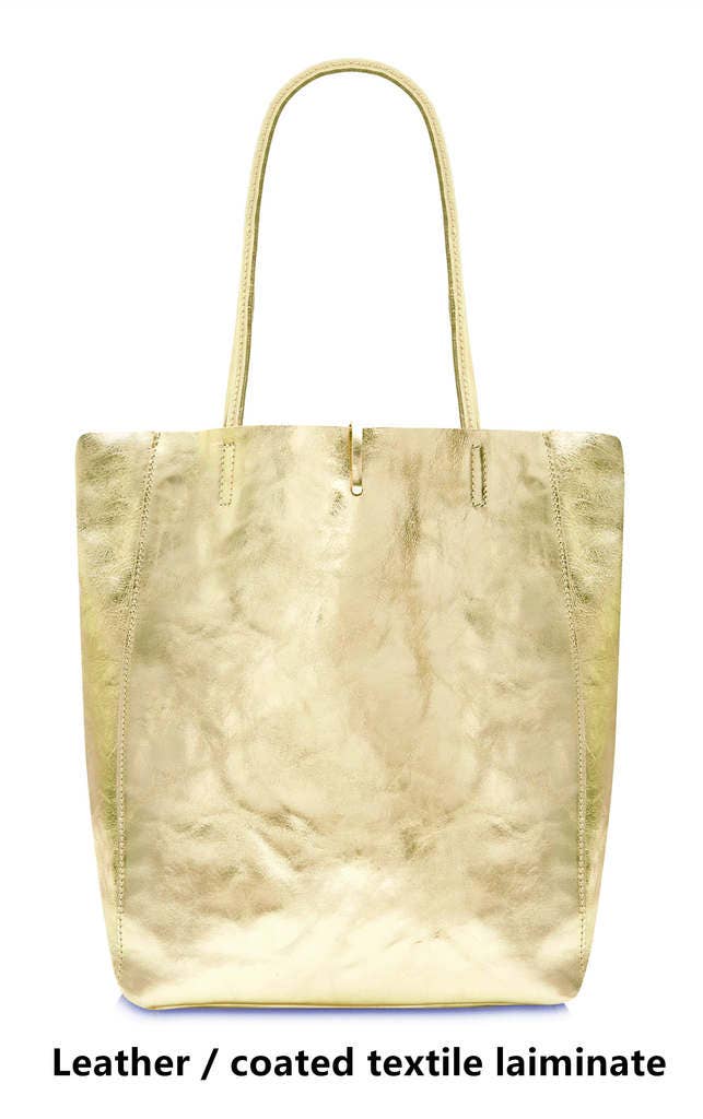 Italian Genuine Leather Large Shopper Tote Shoulder Handbag: Silver