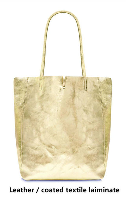 Italian Genuine Leather Large Shopper Tote Shoulder Handbag: Olive Green