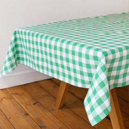 Green & White Fabric Gingham Tablecloth | Spring | Summer |