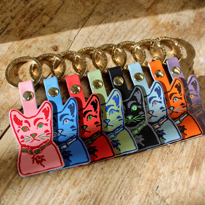 Tabby Cat | Leather Key Ring | Gold Plated: Orange