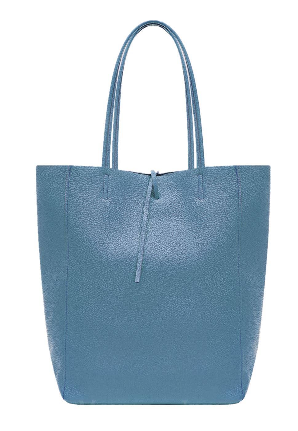 Italian Genuine Leather Large Shopper Tote Shoulder Handbag: Olive Green