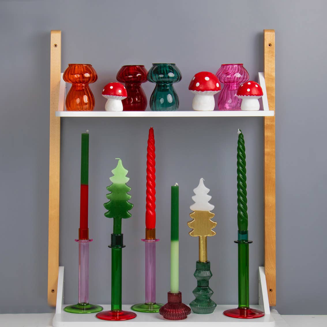 Green Orange & Pink Glass Candle Holder