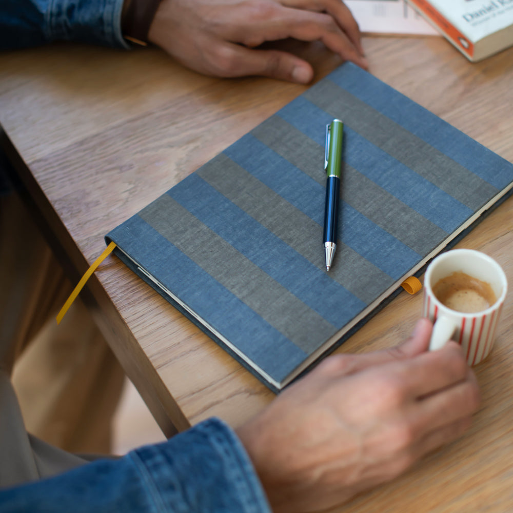 Navy & Khaki Stripe Casebound Notebook & Pen Set