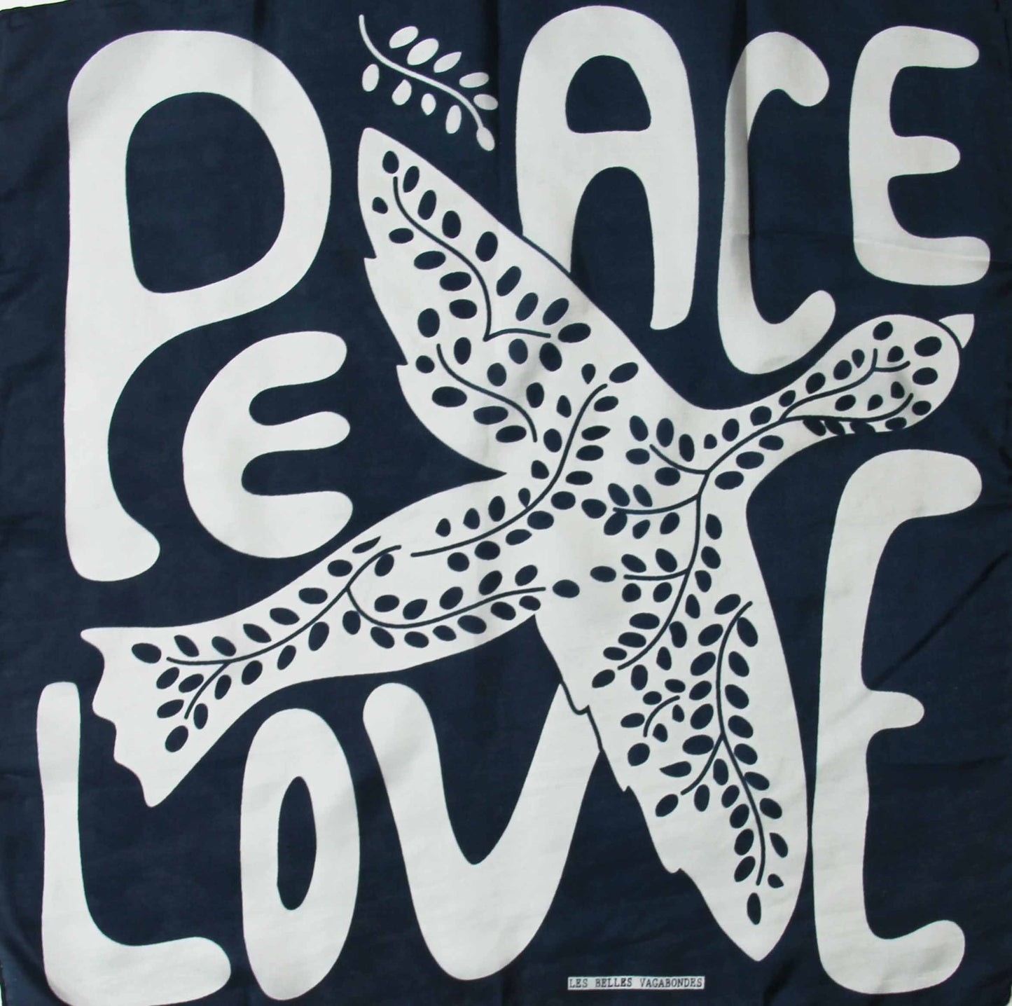 Silk Square Scarf 50 x 50 cm Peace and Love Marine Navy