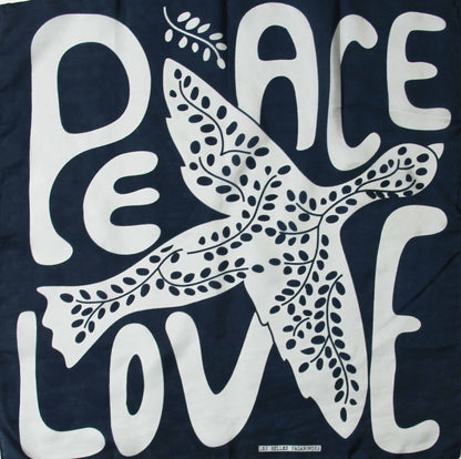Silk Square Scarf 50 x 50 cm Peace and Love Marine Navy