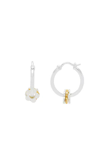 Multi Flower Hoop Earrings - Silver Plated