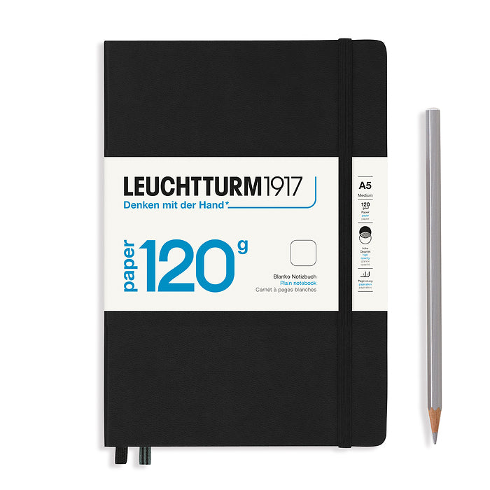 Leuchtturm A5 Plain Hardback Superior 120g Paper Notebook - Black