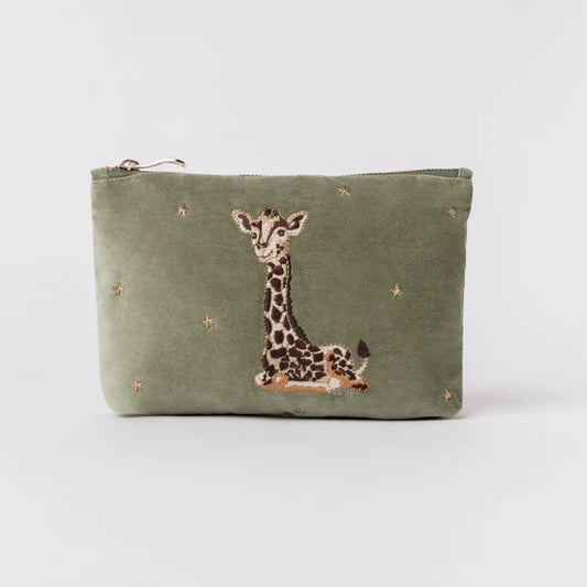 Giraffe Mother & Baby Mini Pouch - Olive