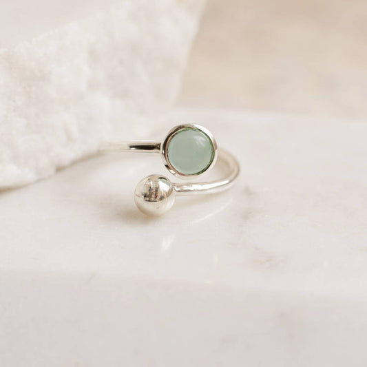 Adjustable Sterling Silver and Aqua Ring (Birthstone for March)