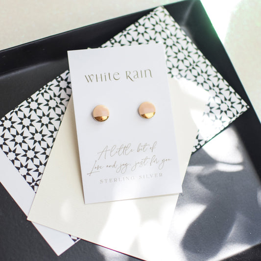 Peach Circle Ceramic Studs With Gold Lustre