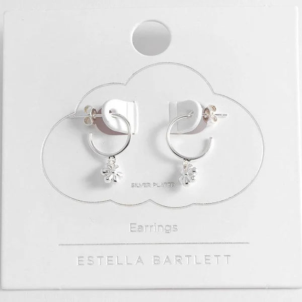 Flower Padlock Hoop Earrings - Silver Plated