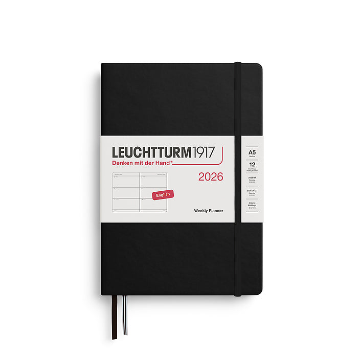 Leuchtturm 2026 12 Month Weekly Planner and Notebook A5  - Black