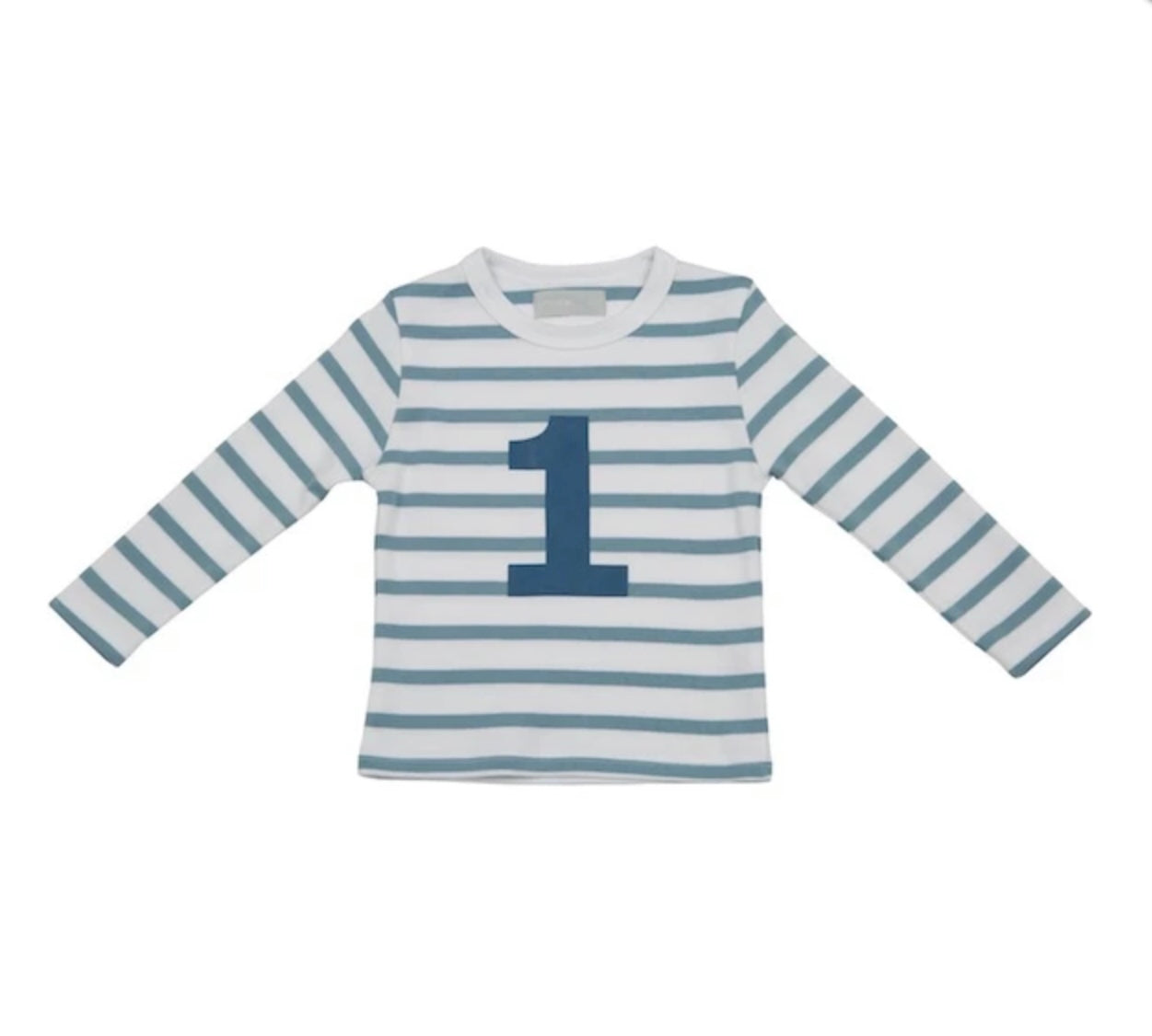 Age 1 Ocean Blue and White Breton Striped T-Shirt