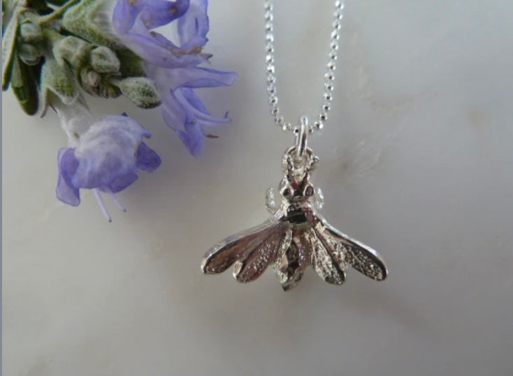 Sterling Silver Bee Pendant + Chain