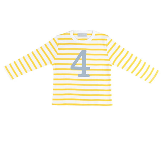 Age 4 Yellow and White Breton Striped Grey T-Shirt
