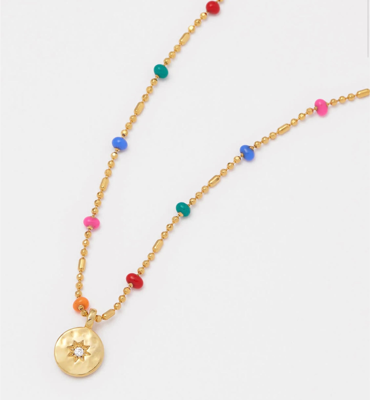 CZ Pendant Rainbow Beaded Necklace