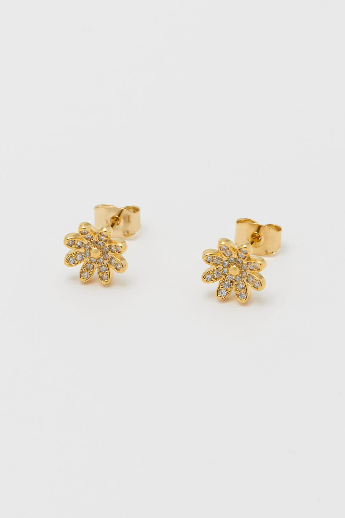 Daisy Wildflower CZ Stud Earrings - Gold Plated