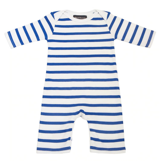 6-12 months French Blue and White Breton Striped All-in-One
