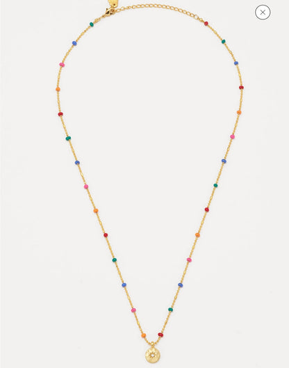 CZ Pendant Rainbow Beaded Necklace