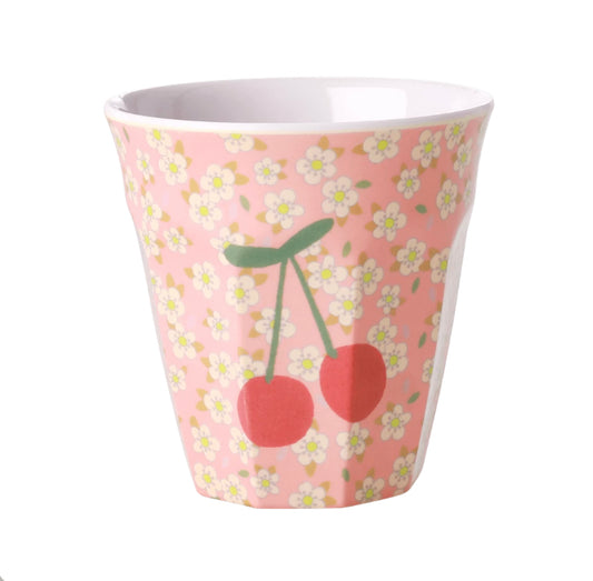 Medium Melamine Cup - Small Flowers and Cherry Print