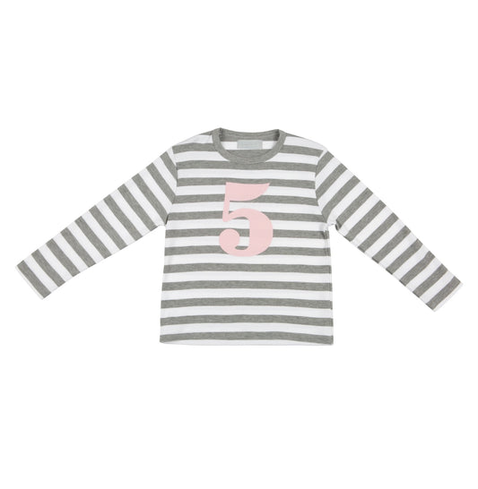 Age 5 Grey Marl and White Breton Striped Pink T-Shirt