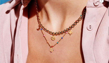 CZ Pendant Rainbow Beaded Necklace