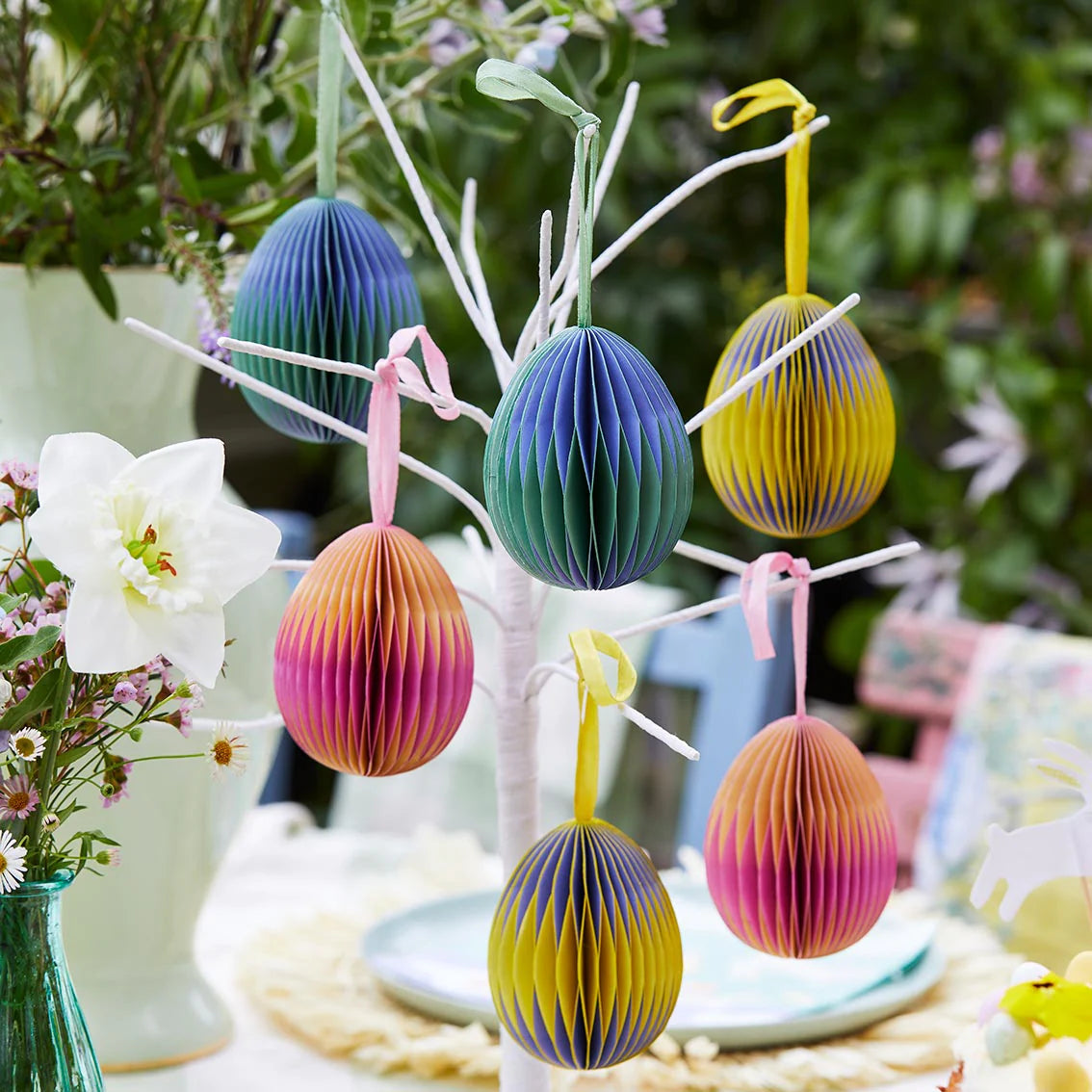 Honeycomb 2 Toned Easter Egg Hanging Decorations- Set Of 3