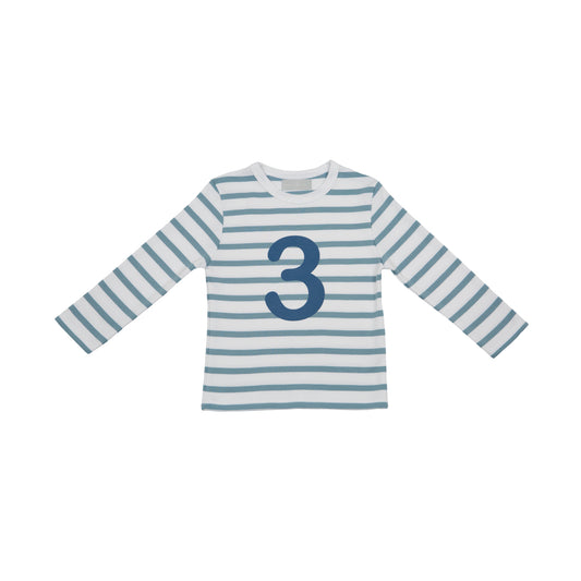 Age 3 Ocean Blue and White Breton Striped T-Shirt