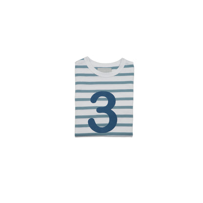 Age 3 Ocean Blue and White Breton Striped T-Shirt