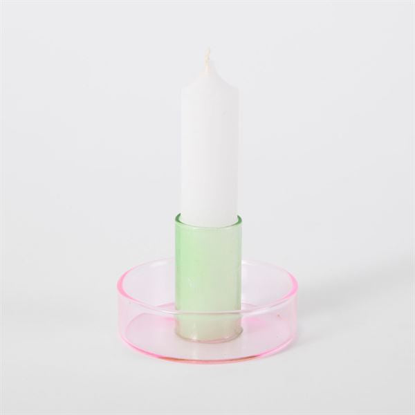 Duo Tone Glass Candlestick - Pink / Green