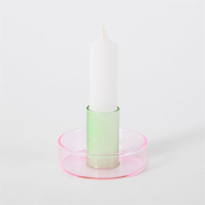 Duo Tone Glass Candlestick - Pink / Green
