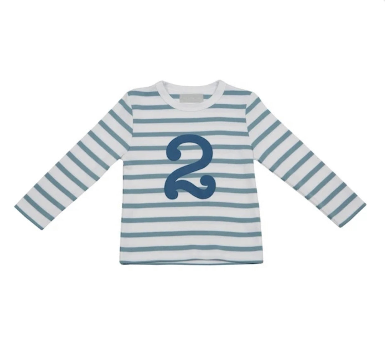Age 2 Ocean Blue and White Breton Striped T-Shirt