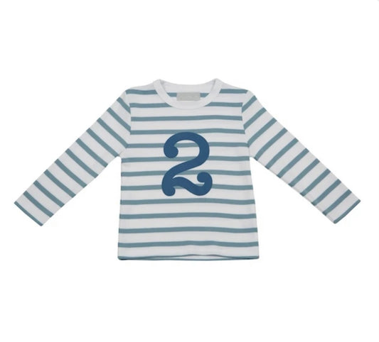 Age 2 Ocean Blue and White Breton Striped T-Shirt