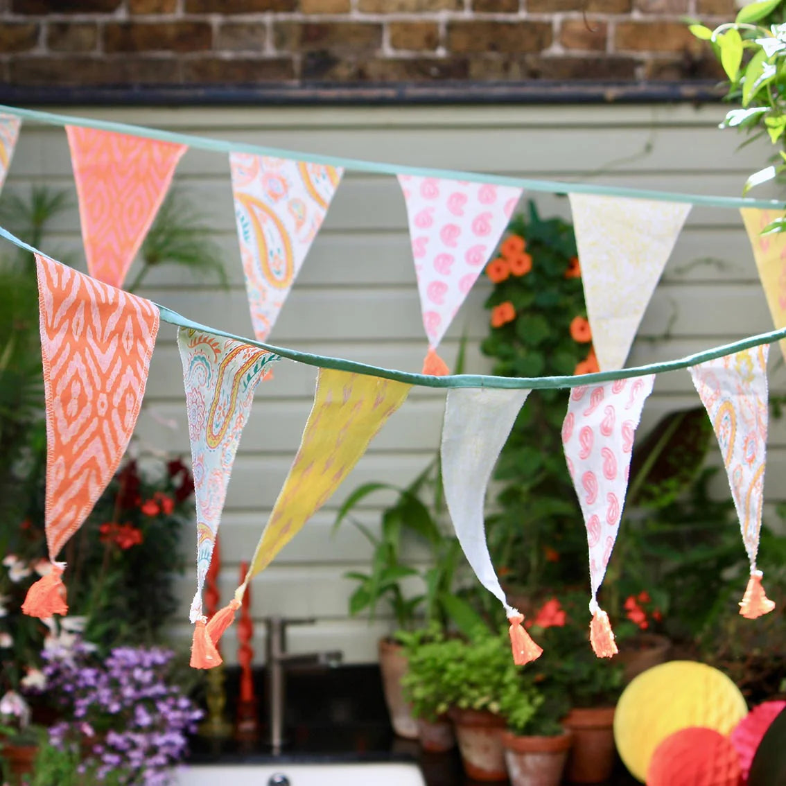 Fabric Bunting-Orange & Pink Paisley