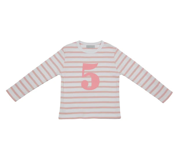 Age 5 Dusty Pink and White Breton Striped T-Shirt