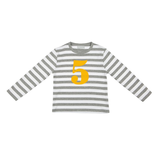 Age 5 Grey and White Breton Striped Mustard T-Shirt