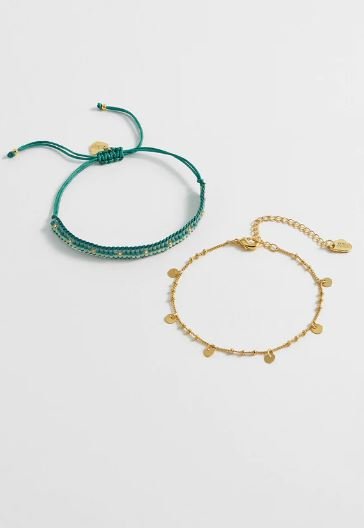 Gold Woven Beaded Duo Bracelet - Gold Plated
