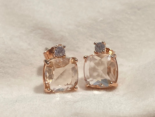 Square Crystal Earrings Rose Gold - Pink