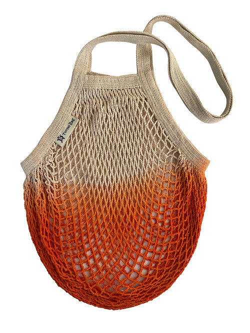 Organic Long Handled String Bag -  Dip Dye Orange